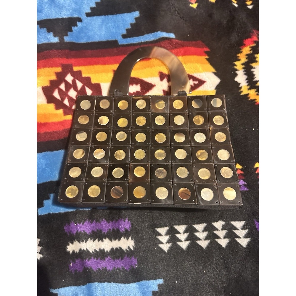 Vintage Mad Bags Handcrafted Horn Handle Tiled Geometric Mosaic Handbag Purse